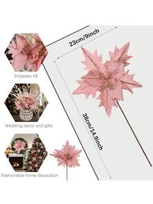 1 件 86 厘米/33.8 英寸人造粉色圣诞花，栩栩如生的假植物，适合圣诞节、情人节、新年家居装饰、婚礼、派对、餐厅、酒店 - 粉色 - 查看 2