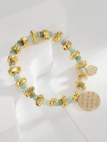 Charm-In 1 件男女通用手链套装，含虎眼石/黑玛瑙/天河石/玉髓珠，搭配可爱金属塔/硬币吊坠，适合海滩度假、节日礼物、男朋友/女儿/女朋友/朋友/母亲礼物 - 彩色的 - 查看 3