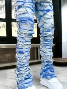 Modische kreative Fransen Batik Streetwear Jeans für Herren, Emo Stil - Mittele Waschung - Übersicht 5