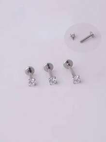 2pcs Stainless Steel Internal Thread Labret Ear Studs Piercing Jewelry CZ Cartilage Helix Tragus Nose Earrings For Women Lip Stud