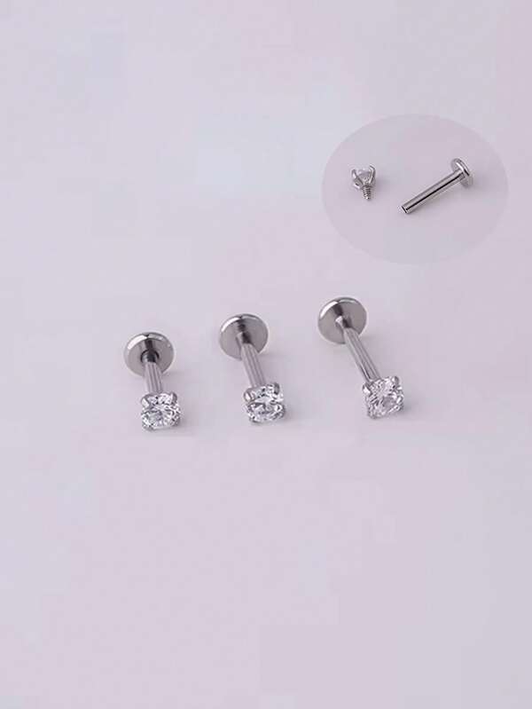 2pcs Stainless Steel Internal Thread Labret Ear Studs Piercing Jewelry CZ Cartilage Helix Tragus Nose Earrings For Women Lip Stud