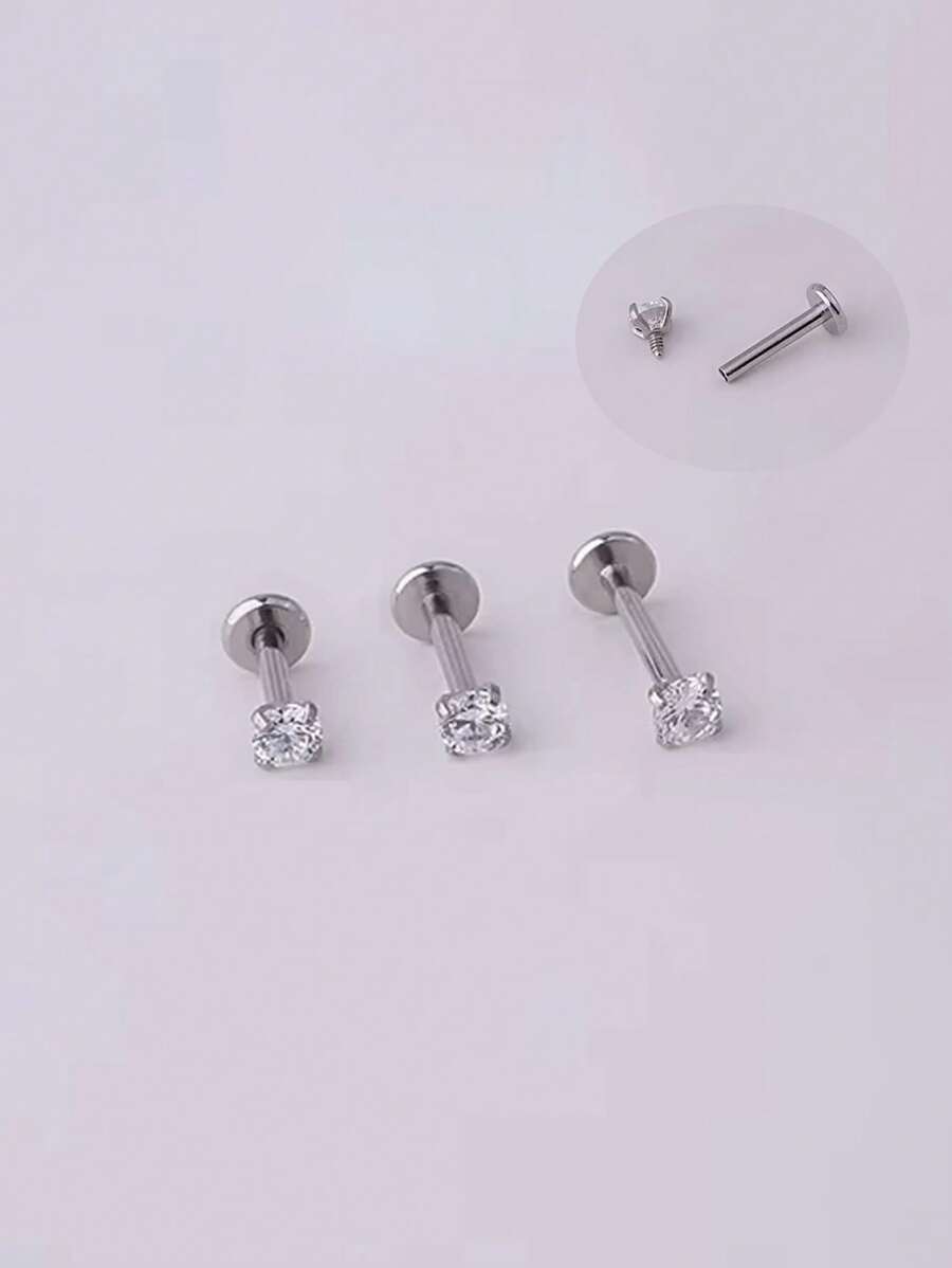2pcs Stainless Steel Internal Thread Labret Ear Studs Piercing Jewelry CZ Cartilage Helix Tragus Nose Earrings For Women Lip Stud