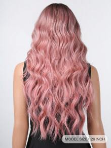Long Wavy Synthetic Wig 28 Inch Ombre Pink Wigs For Women Middle Part Wig With Dark Brown Roots Natural Heat Resistant Hair Wig For Party Halloween Daily Use - Pink - View 7