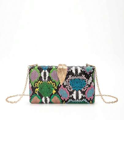 Snake Skin Pattern Hard Case Evening Bag, Clutch Purse & Shoulder Bag