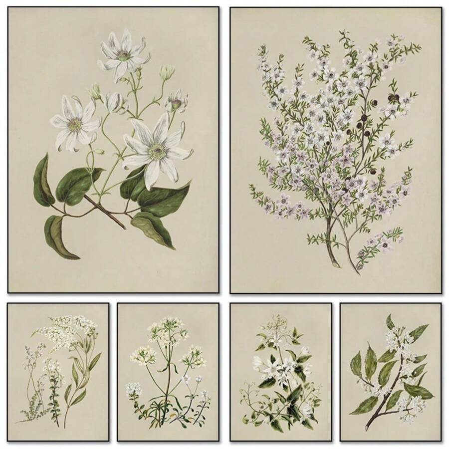1 件复古美女风格植物花卉画廊艺术海报帆布画墙面印刷画适用于客厅家居装饰无框 - 彩色 - 查看 1