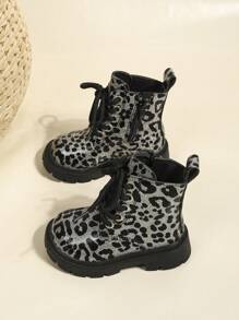 1 Paar unisex Leoparden Muster verzierte Gothic Stil Outdoor Lässig Seitlicher Reißverschluss wasserdichte warme Bequeme Kunstfellfutter Stiefel, geeignet für Herbst, Winter, Weihnachten, Halloween