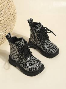 1 Paar unisex Leoparden Muster verzierte Gothic Stil Outdoor Lässig Seitlicher Reißverschluss wasserdichte warme Bequeme Kunstfellfutter Stiefel, geeignet für Herbst, Winter, Weihnachten, Halloween