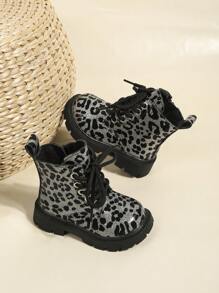 1 Paar unisex Leoparden Muster verzierte Gothic Stil Outdoor Lässig Seitlicher Reißverschluss wasserdichte warme Bequeme Kunstfellfutter Stiefel, geeignet für Herbst, Winter, Weihnachten, Halloween