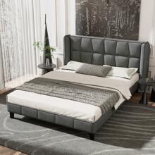okwish Lit capitonné 140 x 200, 180 x 200, 160 x 200 cm avec sommier à lattes, lit double, lit jeunesse avec grande tête de lit, lit double classique, velours (sans matelas), gris