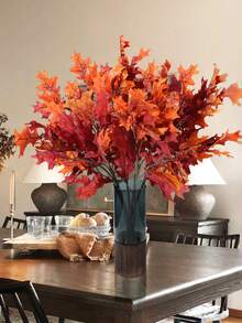 1 片人造橡胶种子叶，橙色，PE 和涤纶材料，长 27 厘米/10.6 英寸，逼真的仿真花和植物，适用于圣诞节、感恩节、复活节、新年装饰、家庭、办公室、学校、派对、婚礼、餐厅 - 橘色 - 查看 5