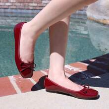 BELOVELY [PIANO-5] Women Ballet Flats Shoes Square Toe Bowknot Slip On Mary Jane Coquette Aesthetic - Màu Đỏ Sâu - Xem 1