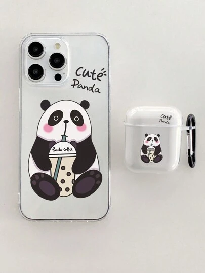 2 件/套：1 个可爱熊猫图案 iPhone 手机壳 + 1 个可爱熊猫图案透明 AirPods 手机壳 + 1 个耳机壳挂钩，可个人使用或作为礼物