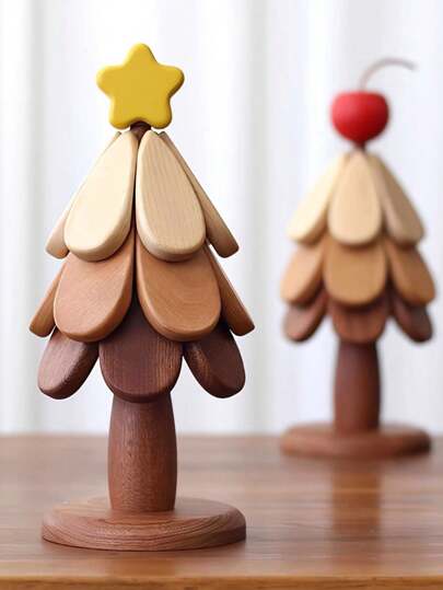 3 层绝缘圣诞树杯垫、实木、绝缘套装、热盘三脚架 - 4 个木制三脚架 + 1 个支架、绝缘锅架、圣诞杯垫、桌面装饰、咖啡杯垫、餐垫、圣诞礼物