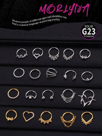 1pc Y2k Titanium Antlers Heart Nose Ring Hypoallergenic Segment Seamless Septum Jewelry Crown Bow Chain Nose Ring Hoop Triple Triangle Daith Helix Earrings Teardrop Septum Clicker Ring 10mm Nose Ring Hoop Horseshoe Septum Jewelry Hinged Clicker Ring Rook Earrings For Septum, Helix, Rook, Tragus, Daith, Cartilage Earring For Women Girls Christmas Gift Christmas Piercing Body Jewelry For Party Dates Daily Wear
