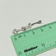 Three Hearts Belly Button Piercing 925 Silver Steel Rod - 銀色 - 查看 3