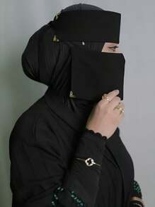 1 件女士头巾金属装饰雪纺面纱围巾，柔软纯色面罩，带松紧带，保守风格，适合日常使用，面纱黑色长袍配饰女士面纱 - 黑色 - 查看 1