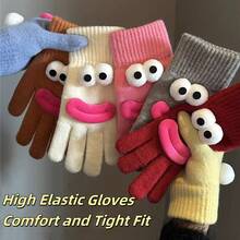 1双趣味针织手套，可爱表情情侣针织手套，趣味3D设计，防风保暖，秋冬季针织手套，适合聚会、玩耍和寒冷天气，送给家人和朋友的创意节日礼物，圣诞节礼物，冬季手套 - 彩色 - 查看 4