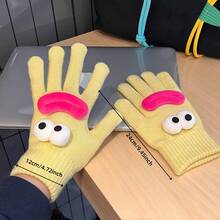 1双趣味针织手套，可爱表情情侣针织手套，趣味3D设计，防风保暖，秋冬季针织手套，适合聚会、玩耍和寒冷天气，送给家人和朋友的创意节日礼物，圣诞节礼物，冬季手套 - 彩色 - 查看 9