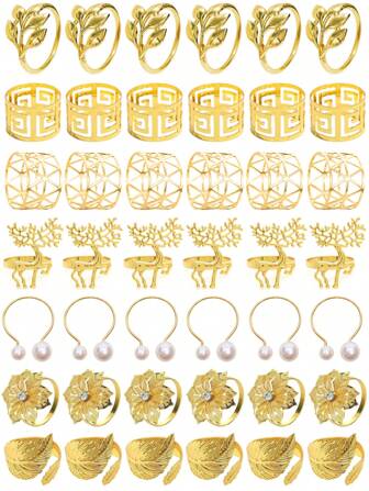 6 件装金色餐巾环，金属餐巾环套装，金色餐巾架餐桌装饰，餐巾环扣，适用于婚礼、生日等各种场合的餐桌装饰