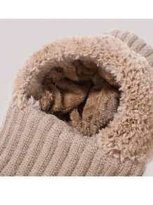 1 pieza Gorro de mujer de punto multicolor y esponjoso con protector de cuello, gorro resistente al viento para ciclismo al aire libre en otoño/invierno