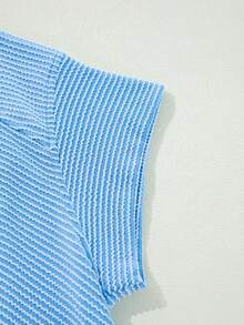 Acelitt 夏季纯色纯色针织短袖T恤阔腿裤套装居家休闲户外活动 - 藍色 - 查看 6