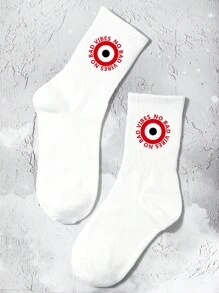 1pair Women's/Couple Mid-Calf Socks, Demon Eye Design, And Versatile, Street Style/Sport Style, Soft And Comfortable, Suitable For Daily Wear And Festivals