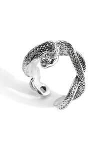 1 件个性化朋克暗黑风格蛇形开口戒指，适合女性在万圣节、街头、派对上佩戴 - 復古銀色 - 查看 3