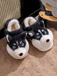 Chinelos de Pelúcia de Cachorro Cartoon de Inverno para Mulheres, Chinelos Internos Quentes para Homens, Sapatos Peludos