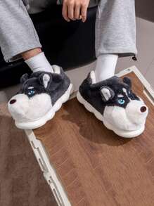 Chinelos de Pelúcia de Cachorro Cartoon de Inverno para Mulheres, Chinelos Internos Quentes para Homens, Sapatos Peludos