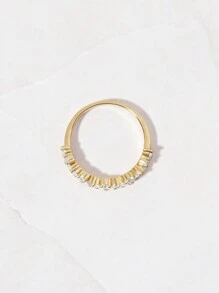 1 件复古 18K 金色多石戒指，橄榄尖头可堆叠承诺戒指，不对称 S925 纯银戒指，轻质奢华纯银设计，适合女性、日常和工作穿着 - 款式1 - 查看 2