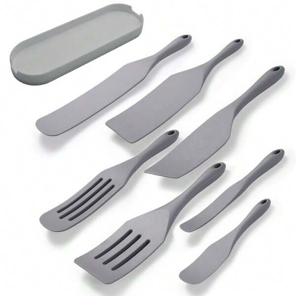 Set da 7 pezzi in silicone, set di spatole in silicone, utensili da cucina resistenti al calore per pentole antiaderenti, servire, cuocere al forno, sbattere, frantumare, raccogliere, spalmare.