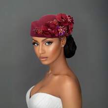 1顶毡帽，女士小圆帽，德比帽，优雅女士茶会帽，带花卉装饰，复古贝雷帽，时尚水钻软毡帽，适合角色扮演、婚礼派对和其他场合，是送给女性的绝佳礼物。 - A - 查看 6