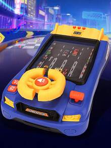 1 Set Racing Adventure Game Console With Steering Wheel, Electronic Screen, Track And Car Avoiding Toy
