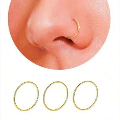 SENLANSP 3pcs Ultra-Thin 8mm Stainless Steel Hypoallergenic Nose Rings