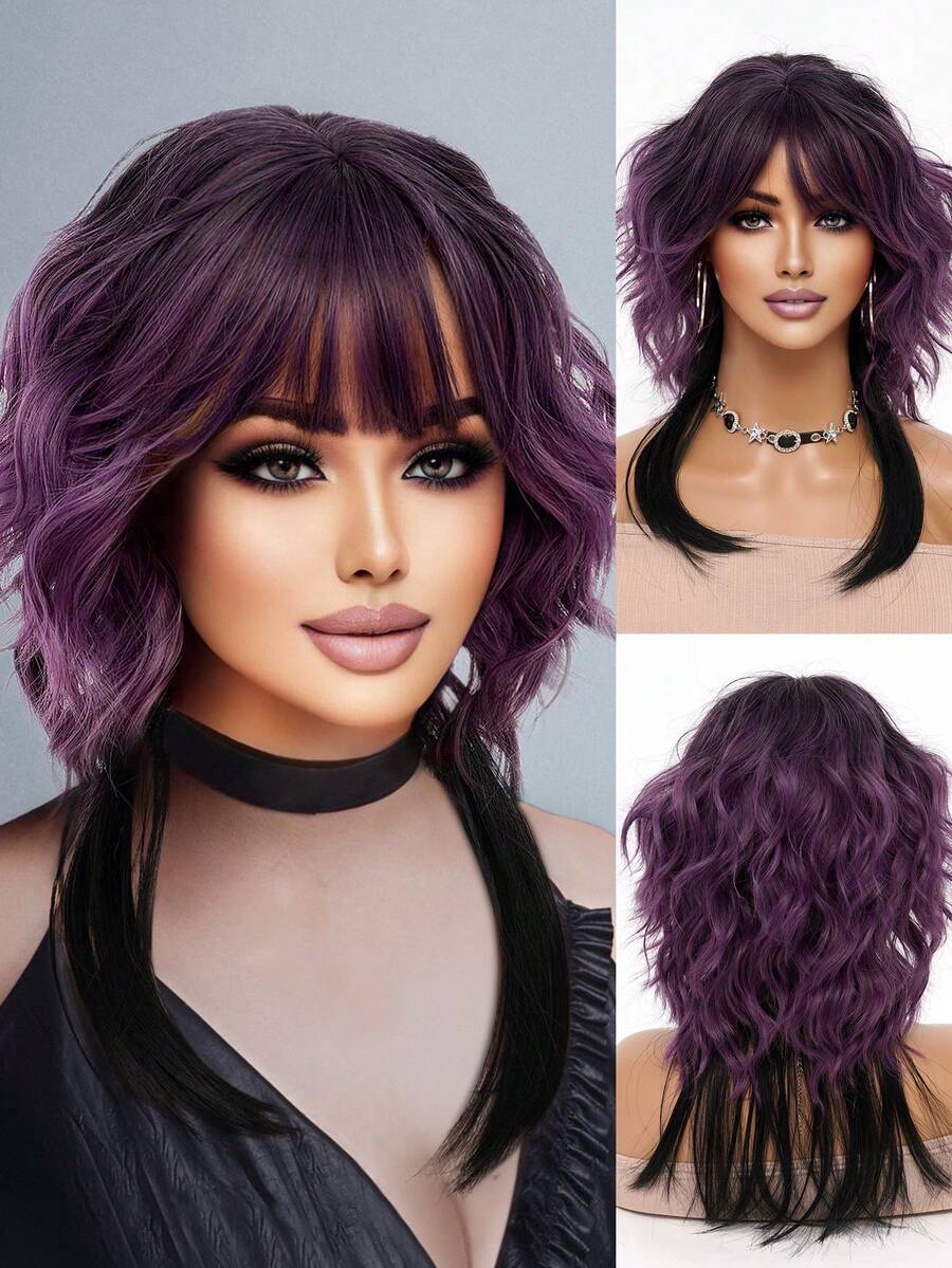 Tóc giả cosplay màu tím gợn sóng lãng mạn dài ngang vai cho nữ tóc xoăn có mái tóc đen đuôi nho tím sợi tổng hợp trang phục học sinh tóc giả cho bé gái tiệc tùng đường phố xu hướng âm nhạc lễ hội khiêu vũ tóc giả nhiệt đã qua sử dụng 20 inch