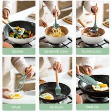 Dụng cụ nhà bếp bằng silicon, thiết kế tối giản, tay cầm bằng gỗ sồi, dụng cụ nấu ăn nhà bếp - Một kích thước phù hợp với tất cả - Xem 4