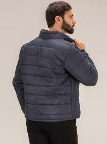 Bobojaco Masculino Jaqueta Puffer Gominho Forrada Sem Capuz Com Bolsos Para Frio Inverno Dia A Dia - Azul - Visão 6