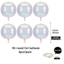 6 件/包 22 英寸 4D 铝箔气球圆形球形聚酯薄膜气球镜面金属气球适用于婚礼、生日、周年纪念、毕业装饰派对用品 - 彩色 - 查看 16