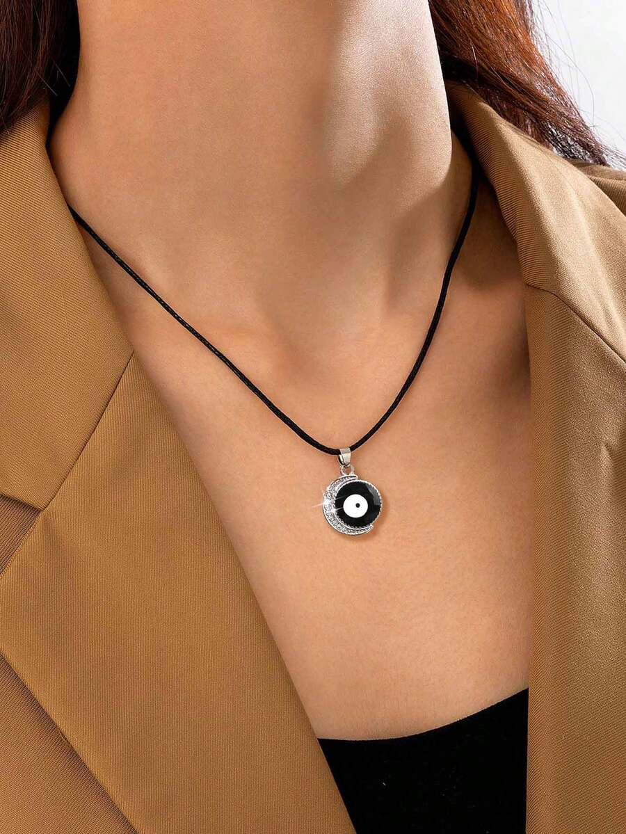 Dây chuyền mặt dây chuyền kim cương pha lê mặt trăng và mắt quỷ phong cách Gothic cổ điển dành cho phụ nữ - màu đen - Xem 1