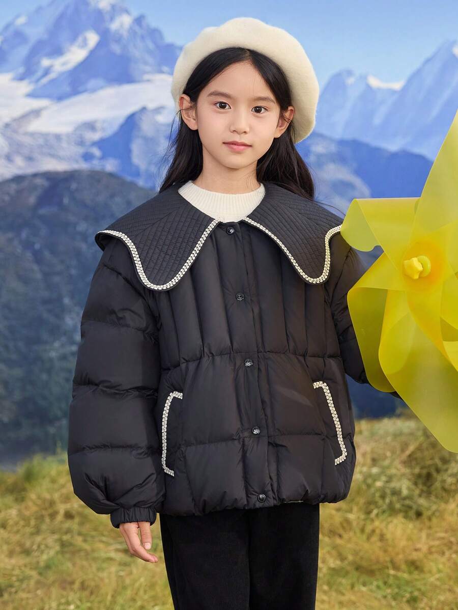 Balabala Girls' Down Jacket 2024 Winter For Older Tween Girl - Black - View 1