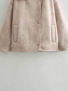 Women Casual Everyday Faux Suede Lined Warm Jacket, Autumn/Winter - Beige - View 4