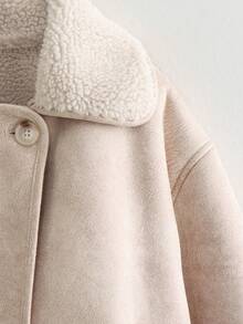 Women Casual Everyday Faux Suede Lined Warm Jacket, Autumn/Winter - Beige - View 5