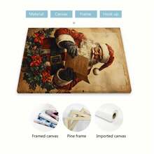 1 pieza Póster artístico vintage de lienzo con impresión | Enmarcado en lienzo - Santa Claus leyendo arte navideño, perfecto para la decoración rústica del hogar, decoración de invierno, decoración de habitación, decoración de pared, regalo de Navidad perfecto