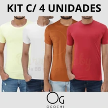 Kit 4 Basic Slim Fit Round Neck T-Shirts Ogochi Original - 淺粉色 - 查看 2