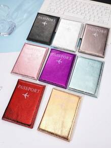 1pc Passport Cover, PU Material Glitter Litchi Pattern Letter Design Passport Holder For Couple Outdoor Travel Flight