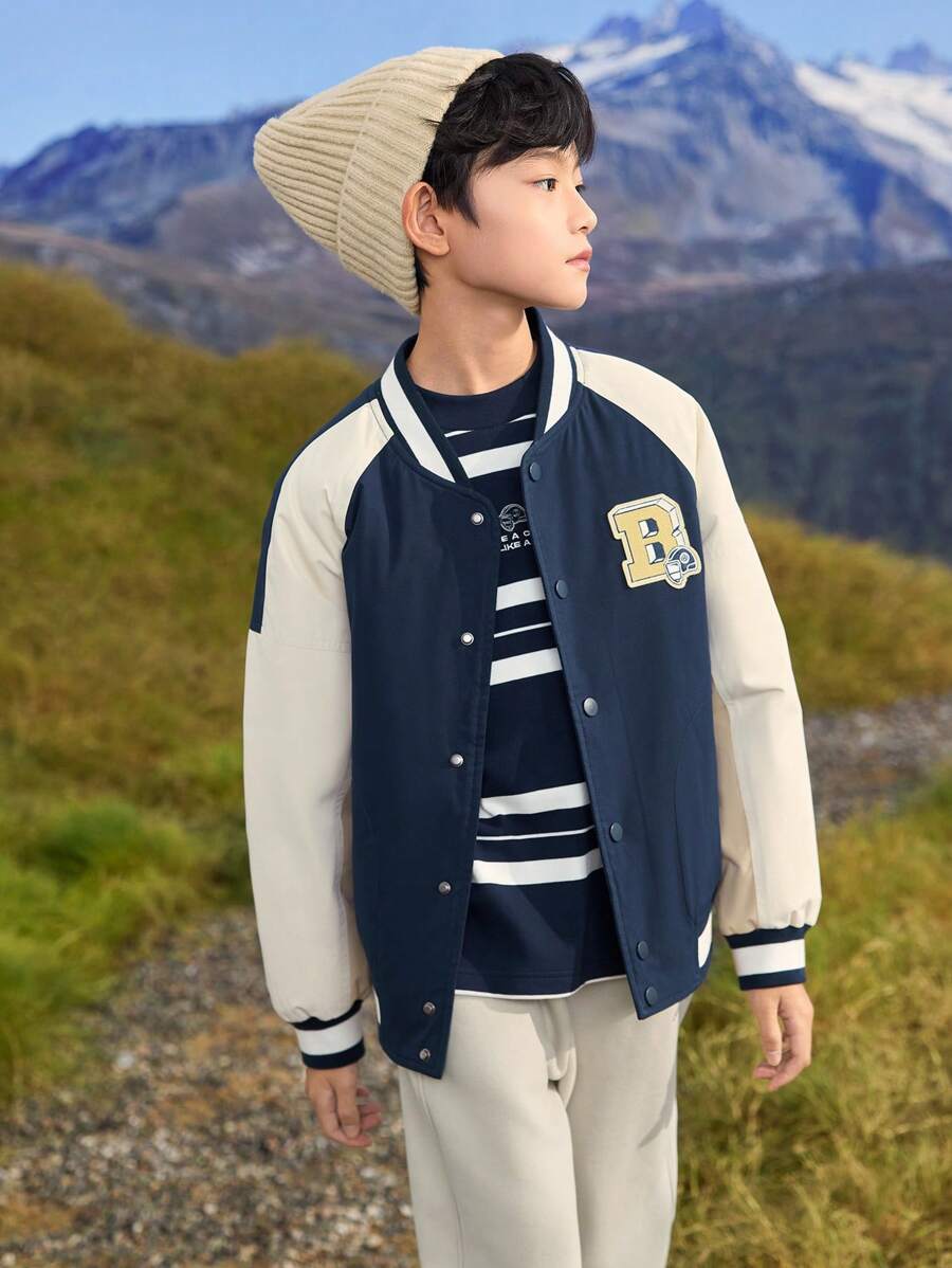 Balabala Chaqueta acolchada con cuello tipo béisbol para niños, prenda exterior de moda para niños