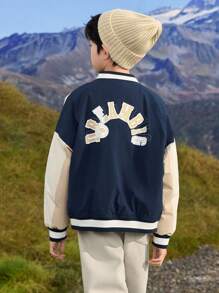 Balabala Chaqueta acolchada con cuello tipo béisbol para niños, prenda exterior de moda para niños