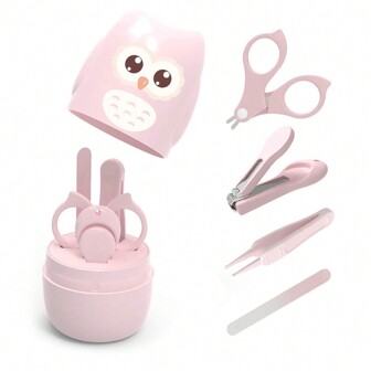 Kit de uñas para bebé, set de cuidado de uñas para bebé 4 en 1 con estuche lindo, cortaúñas para bebé, tijeras, lima de uñas y pinzas, kit de manicura y pedicura para recién nacidos, infantes y niños pequeños