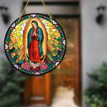 1 Piece, Acrylic Light Catcher Of Our Lady Of Guadalupe, 2D Colorful Hanging Art Pendant, Circular Wreath Center Decoration, Suitable For Porches, Bedrooms, Living Rooms, Room Home Decor, Party Party Party Gifts,Home Decor ,Room Decor,Wall Decor Birthday Graduation