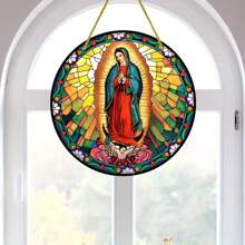 1 Piece, Acrylic Light Catcher Of Our Lady Of Guadalupe, 2D Colorful Hanging Art Pendant, Circular Wreath Center Decoration, Suitable For Porches, Bedrooms, Living Rooms, Room Home Decor, Party Party Party Gifts,Home Decor ,Room Decor,Wall Decor Birthday Graduation